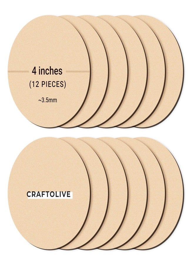 Craftolive Round Circle MDF Pine Board Cutout Coasters for DIY Painting and Art & Craft 3.5mm Thick 4 Inches Wide Pack of 12 - Image 1